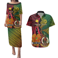 Vanuatu and Papua New Guinea Couples Matching Puletasi Dress and Hawaiian Shirt Vanuatuan With PNG Polynesian Pattern LT14 Black - Polynesian Pride
