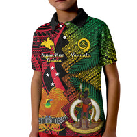 Vanuatu and Papua New Guinea Kid Polo Shirt Vanuatuan With PNG Polynesian Pattern LT14 Kid Black - Polynesian Pride