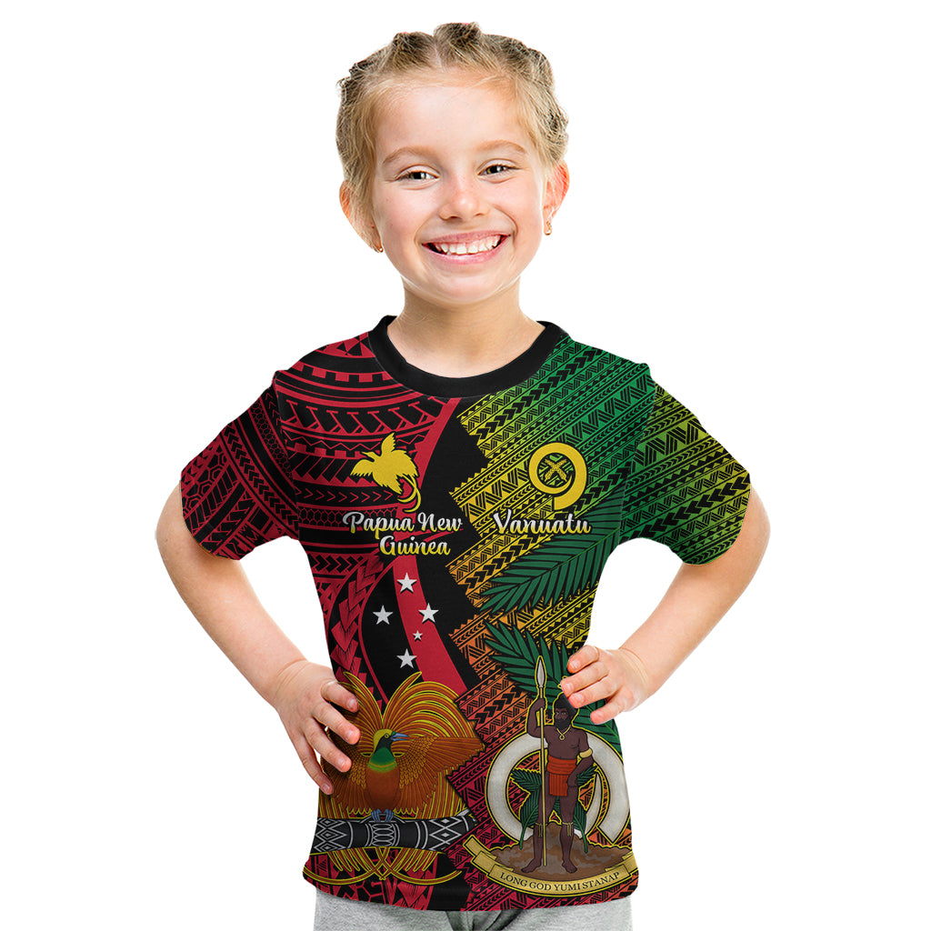 Vanuatu and Papua New Guinea Kid T Shirt Vanuatuan With PNG Polynesian Pattern LT14 Black - Polynesian Pride