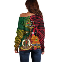 Vanuatu and Papua New Guinea Off Shoulder Sweater Vanuatuan With PNG Polynesian Pattern LT14 - Polynesian Pride