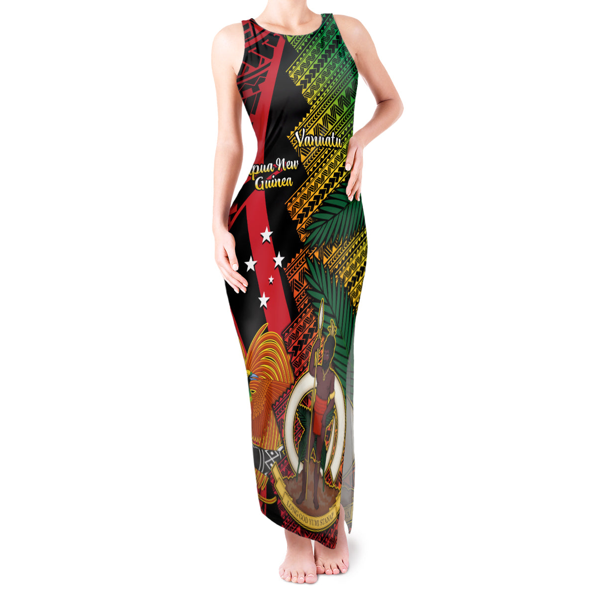 Vanuatu and Papua New Guinea Tank Maxi Dress Vanuatuan With PNG Polynesian Pattern LT14 Women Black - Polynesian Pride