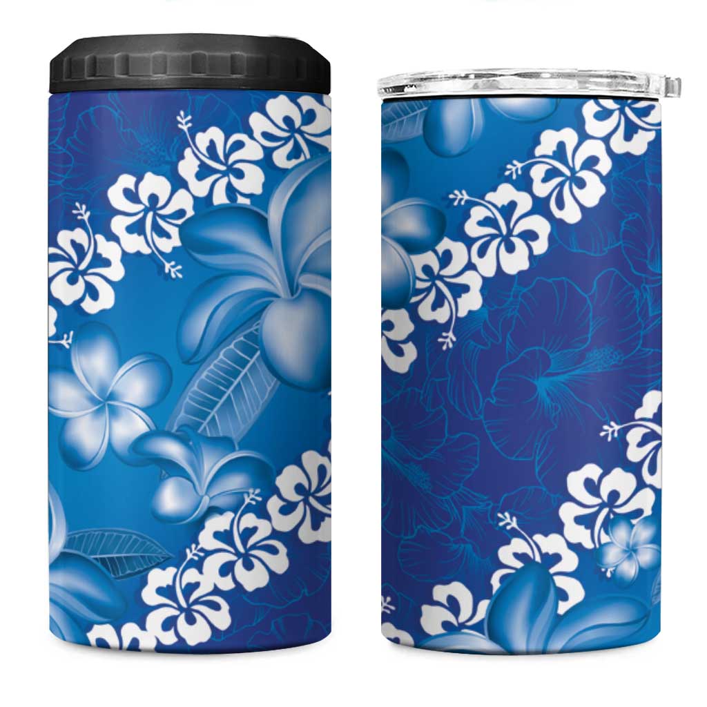 Vintage Blue Polynesia 4 in 1 Can Cooler Tumbler Plumeria With Hibiscus Tropical Vibes LT14 One Size: 16 oz Blue - Polynesian Pride
