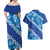 Vintage Blue Polynesia Couples Matching Off Shoulder Maxi Dress and Hawaiian Shirt Plumeria With Hibiscus Tropical Vibes