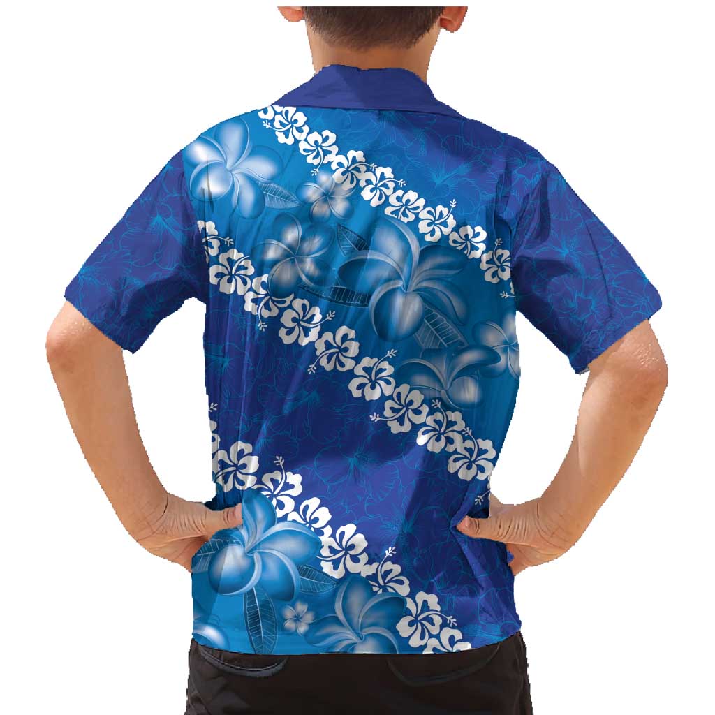 Vintage Blue Polynesia Family Matching Mermaid Dress and Hawaiian Shirt Plumeria With Hibiscus Tropical Vibes