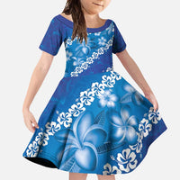 Vintage Blue Polynesia Family Matching Mermaid Dress and Hawaiian Shirt Plumeria With Hibiscus Tropical Vibes