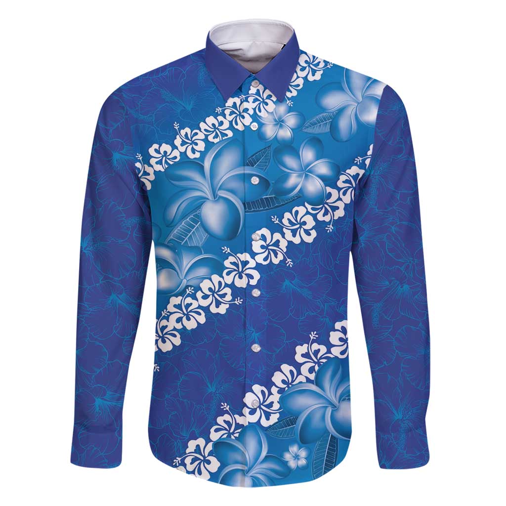 Vintage Blue Polynesia Family Matching Mermaid Dress and Hawaiian Shirt Plumeria With Hibiscus Tropical Vibes