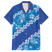 Vintage Blue Polynesia Family Matching Off The Shoulder Long Sleeve Dress and Hawaiian Shirt Plumeria With Hibiscus Tropical Vibes