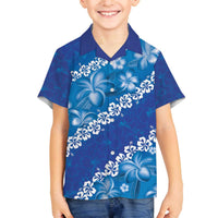 Vintage Blue Polynesia Family Matching Off The Shoulder Long Sleeve Dress and Hawaiian Shirt Plumeria With Hibiscus Tropical Vibes