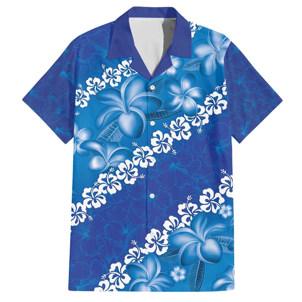 Vintage Blue Polynesia Family Matching Off Shoulder Maxi Dress and Hawaiian Shirt Plumeria With Hibiscus Tropical Vibes
