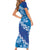Vintage Blue Polynesia Family Matching Short Sleeve Bodycon Dress and Hawaiian Shirt Plumeria With Hibiscus Tropical Vibes