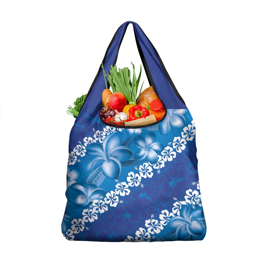 Vintage Blue Polynesia Grocery Bag Plumeria With Hibiscus Tropical Vibes