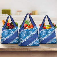 Vintage Blue Polynesia Grocery Bag Plumeria With Hibiscus Tropical Vibes