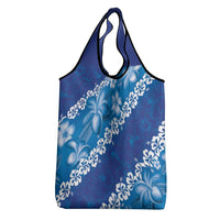 Vintage Blue Polynesia Grocery Bag Plumeria With Hibiscus Tropical Vibes
