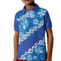 Vintage Blue Polynesia Kid Polo Shirt Plumeria With Hibiscus Tropical Vibes