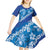 Vintage Blue Polynesia Kid Short Sleeve Dress Plumeria With Hibiscus Tropical Vibes