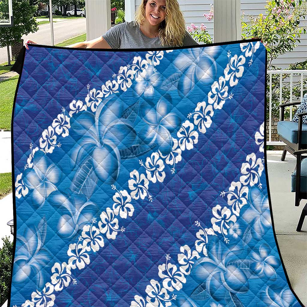 Vintage Blue Polynesia Quilt Plumeria With Hibiscus Tropical Vibes LT14 Blue - Polynesian Pride