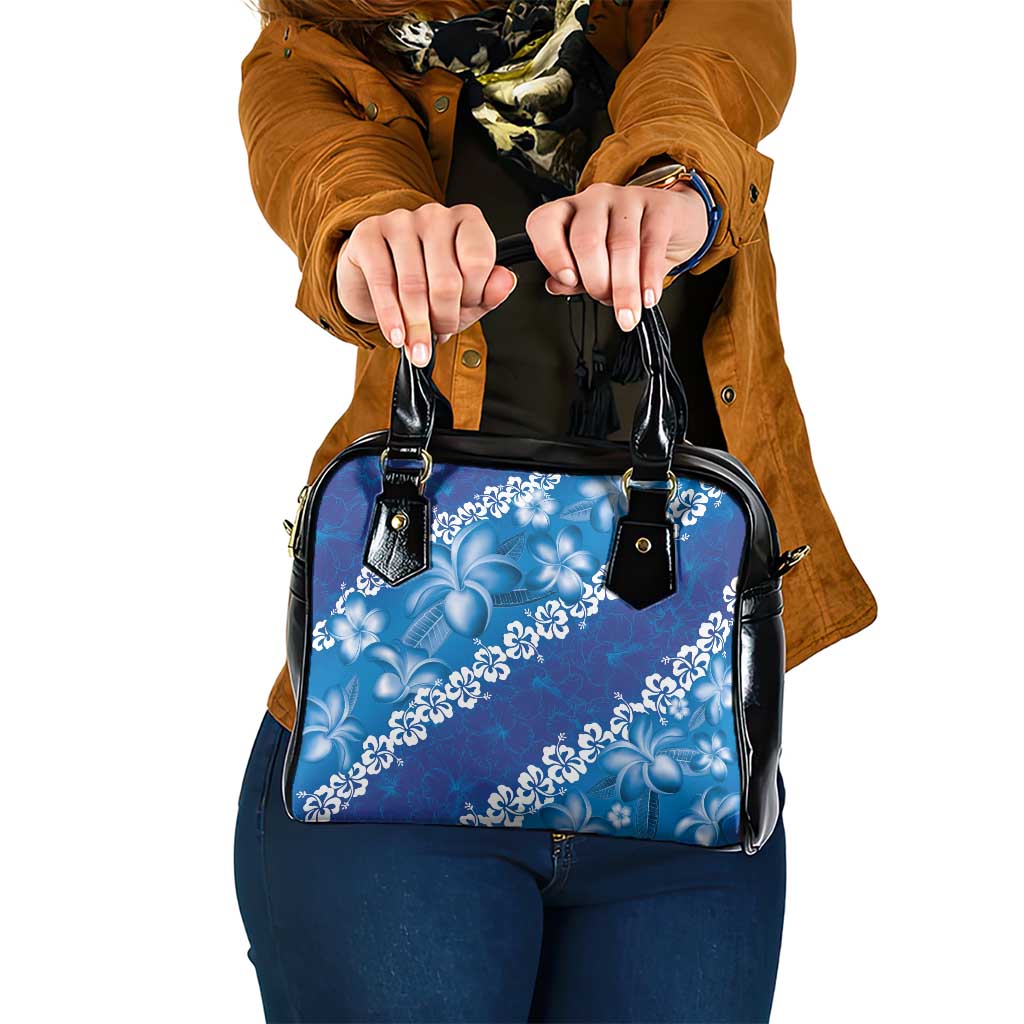 Vintage Blue Polynesia Shoulder Handbag Plumeria With Hibiscus Tropical Vibes LT14 One Size Blue - Polynesian Pride