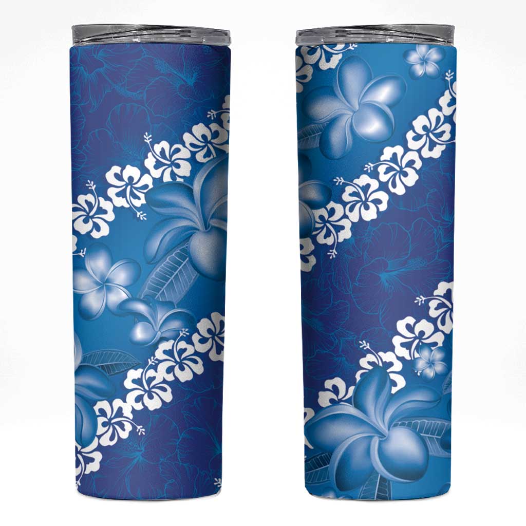 Vintage Blue Polynesia Skinny Tumbler Plumeria With Hibiscus Tropical Vibes LT14 Blue - Polynesian Pride