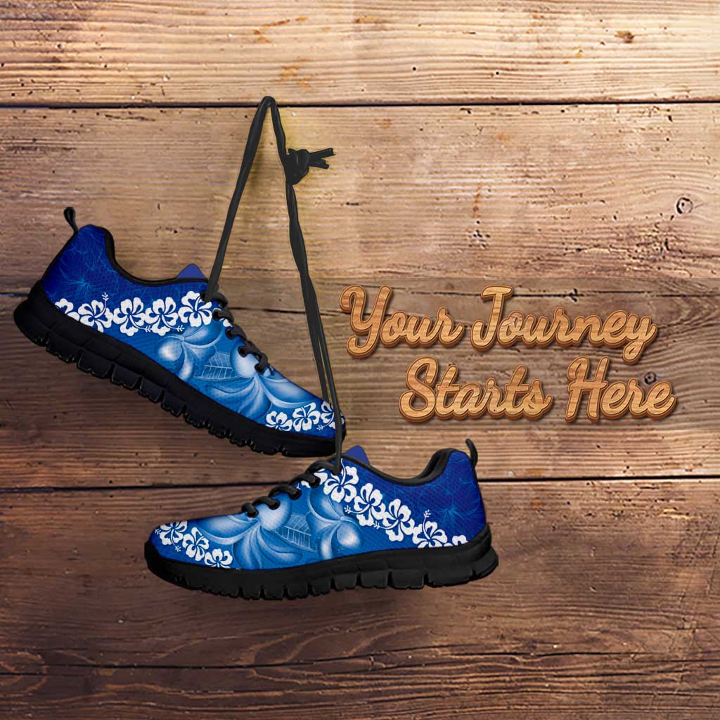 Vintage Blue Polynesia Sneakers Plumeria With Hibiscus Tropical Vibes