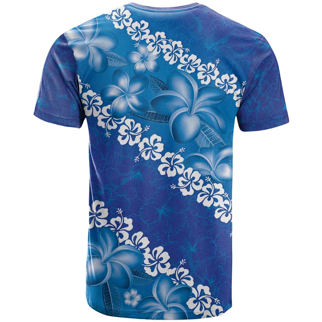 Vintage Blue Polynesia T Shirt Plumeria With Hibiscus Tropical Vibes