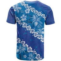 Vintage Blue Polynesia T Shirt Plumeria With Hibiscus Tropical Vibes