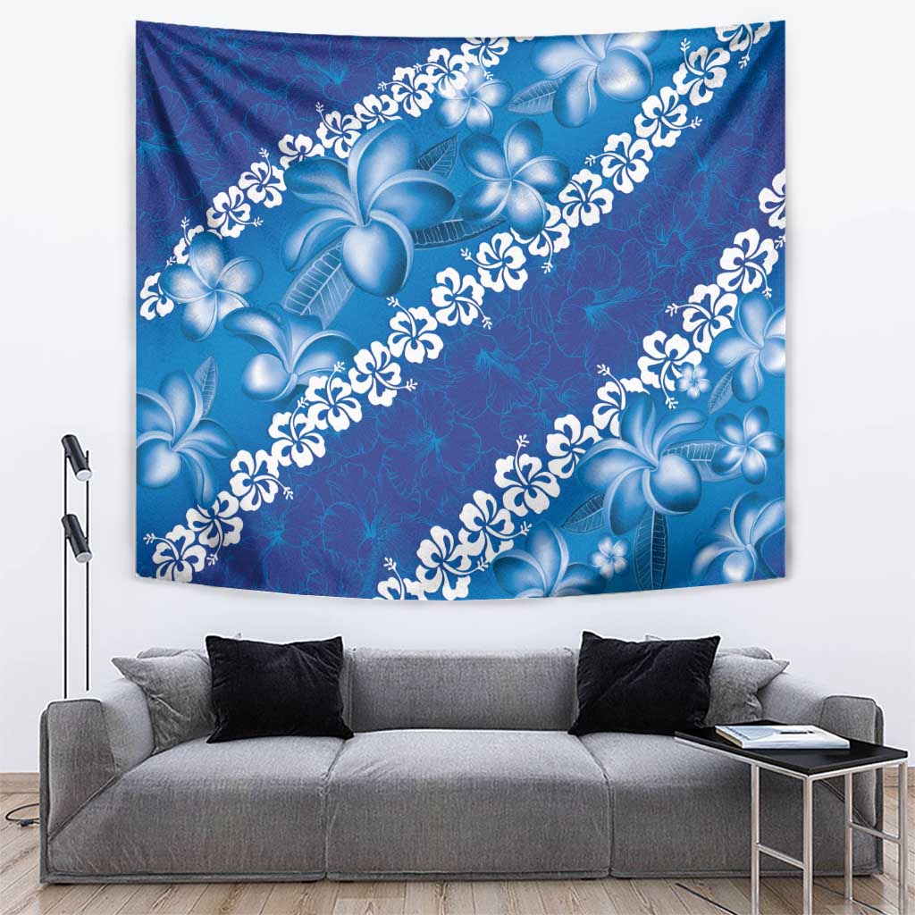 Vintage Blue Polynesia Tapestry Plumeria With Hibiscus Tropical Vibes LT14 Blue - Polynesian Pride