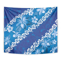 Vintage Blue Polynesia Tapestry Plumeria With Hibiscus Tropical Vibes