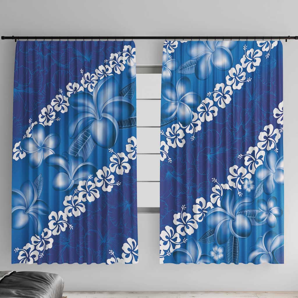 Vintage Blue Polynesia Window Curtain Plumeria With Hibiscus Tropical Vibes LT14 With Hooks Blue - Polynesian Pride
