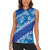 Vintage Blue Polynesia Women Sleeveless Polo Shirt Plumeria With Hibiscus Tropical Vibes