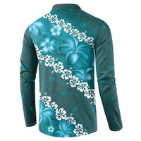 Vintage Dark Cyan Polynesia Button Sweatshirt Plumeria With Hibiscus Tropical Vibes