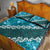 Vintage Dark Cyan Polynesia Quilt Bed Set Plumeria With Hibiscus Tropical Vibes