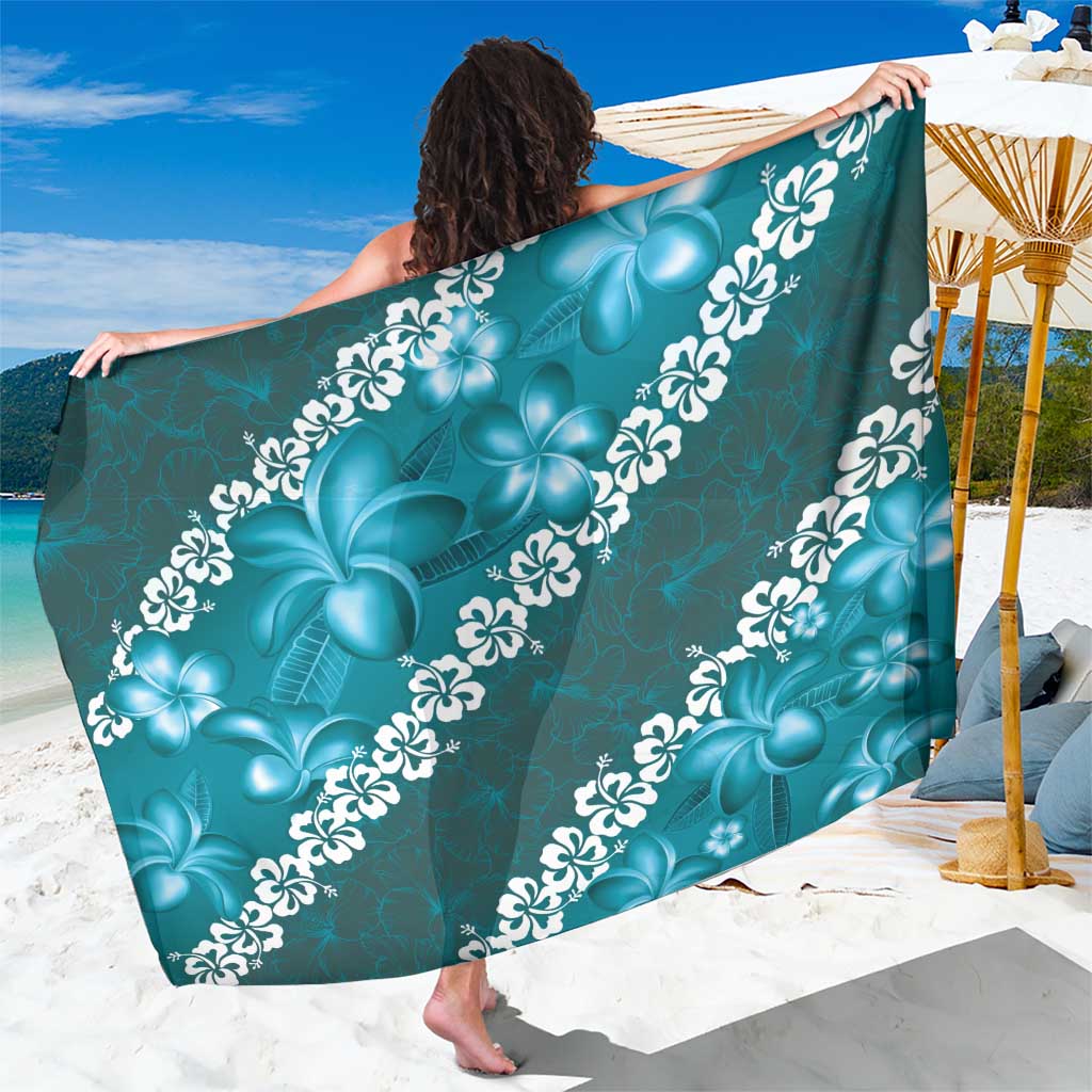 Vintage Dark Cyan Polynesia Sarong Plumeria With Hibiscus Tropical Vibes LT14 One Size 44 x 66 inches Dark Cyan - Polynesian Pride
