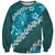 Vintage Dark Cyan Polynesia Sweatshirt Plumeria With Hibiscus Tropical Vibes