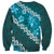 Vintage Dark Cyan Polynesia Sweatshirt Plumeria With Hibiscus Tropical Vibes