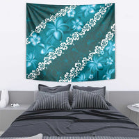 Vintage Dark Cyan Polynesia Tapestry Plumeria With Hibiscus Tropical Vibes