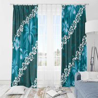 Vintage Dark Cyan Polynesia Window Curtain Plumeria With Hibiscus Tropical Vibes