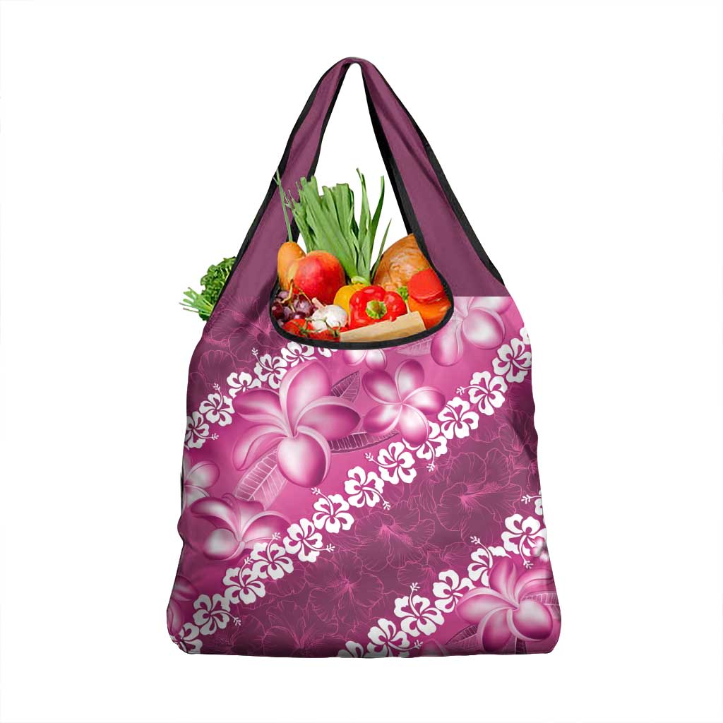 Vintage Pink Polynesia Grocery Bag Plumeria With Hibiscus Tropical Vibes