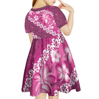 Vintage Pink Polynesia Kid Short Sleeve Dress Plumeria With Hibiscus Tropical Vibes