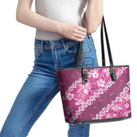 Vintage Pink Polynesia Leather Tote Bag Plumeria With Hibiscus Tropical Vibes