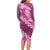 Vintage Pink Polynesia Long Sleeve Bodycon Dress Plumeria With Hibiscus Tropical Vibes