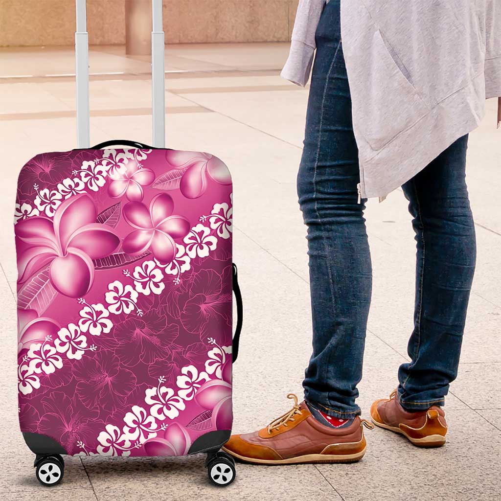 Vintage Pink Polynesia Luggage Cover Plumeria With Hibiscus Tropical Vibes LT14 Pink - Polynesian Pride
