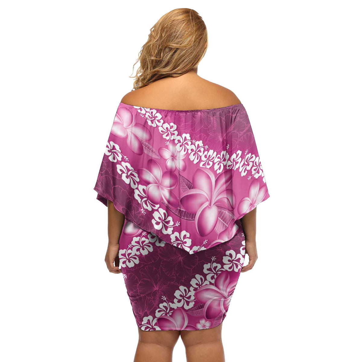 Vintage Pink Polynesia Off Shoulder Short Dress Plumeria With Hibiscus Tropical Vibes