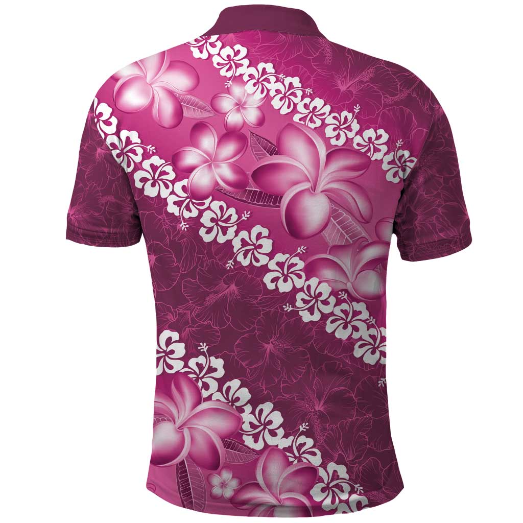 Vintage Pink Polynesia Polo Shirt Plumeria With Hibiscus Tropical Vibes