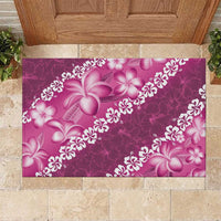 Vintage Pink Polynesia Rubber Doormat Plumeria With Hibiscus Tropical Vibes