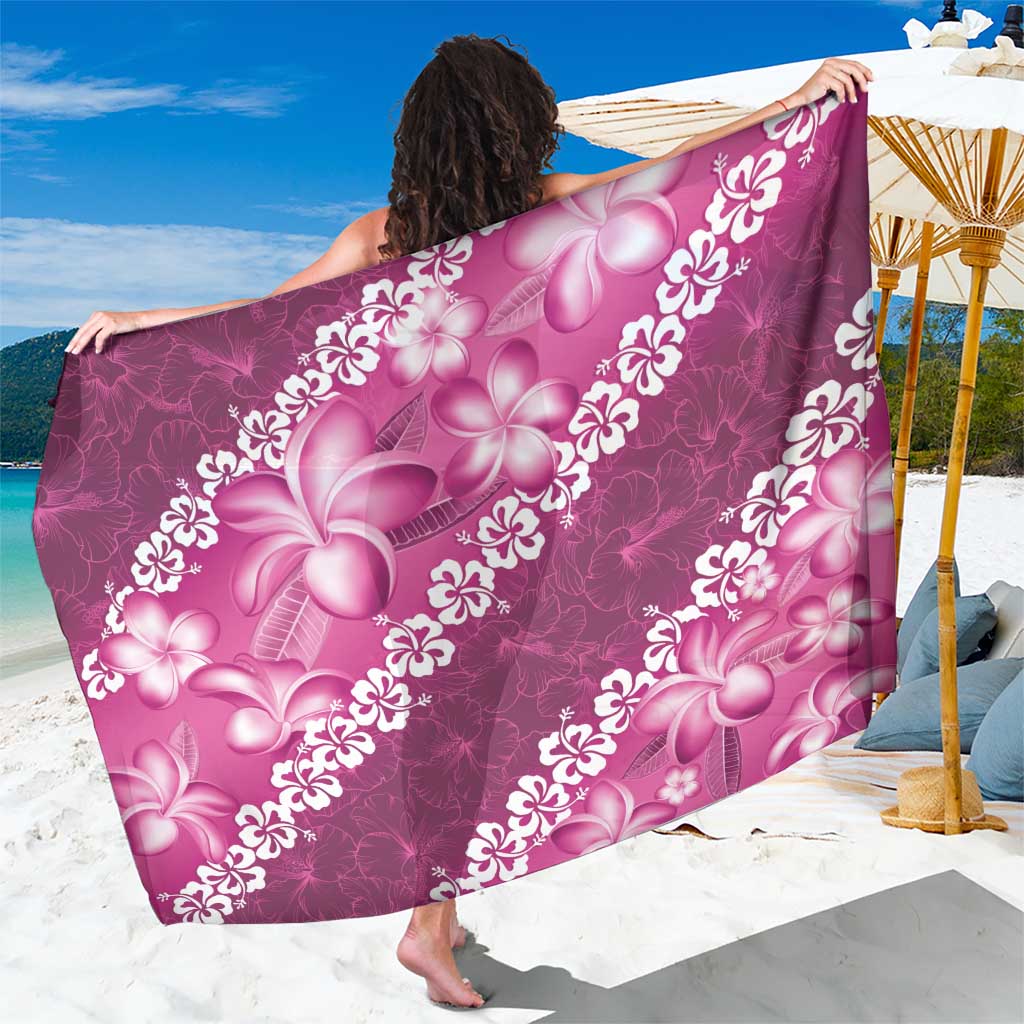 Vintage Pink Polynesia Sarong Plumeria With Hibiscus Tropical Vibes LT14 One Size 44 x 66 inches Pink - Polynesian Pride