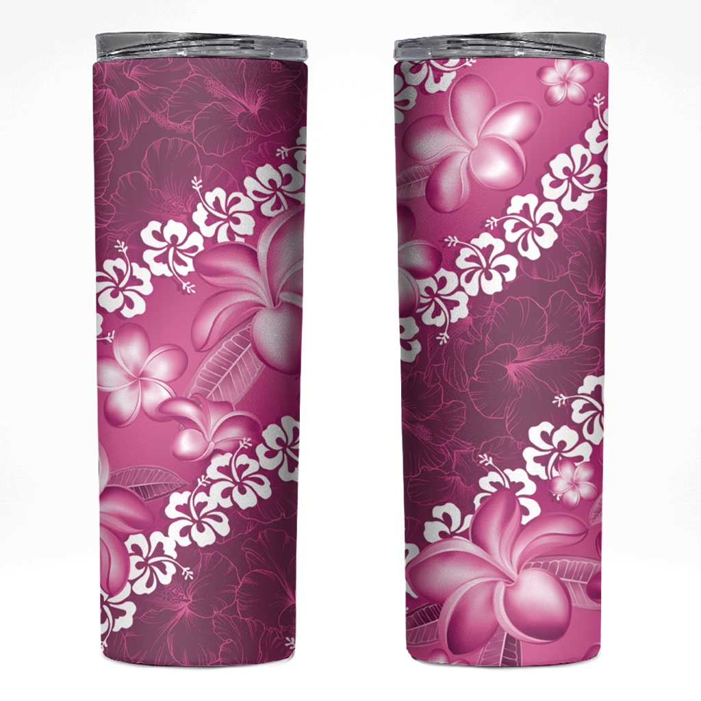 Vintage Pink Polynesia Skinny Tumbler Plumeria With Hibiscus Tropical Vibes LT14 Pink - Polynesian Pride