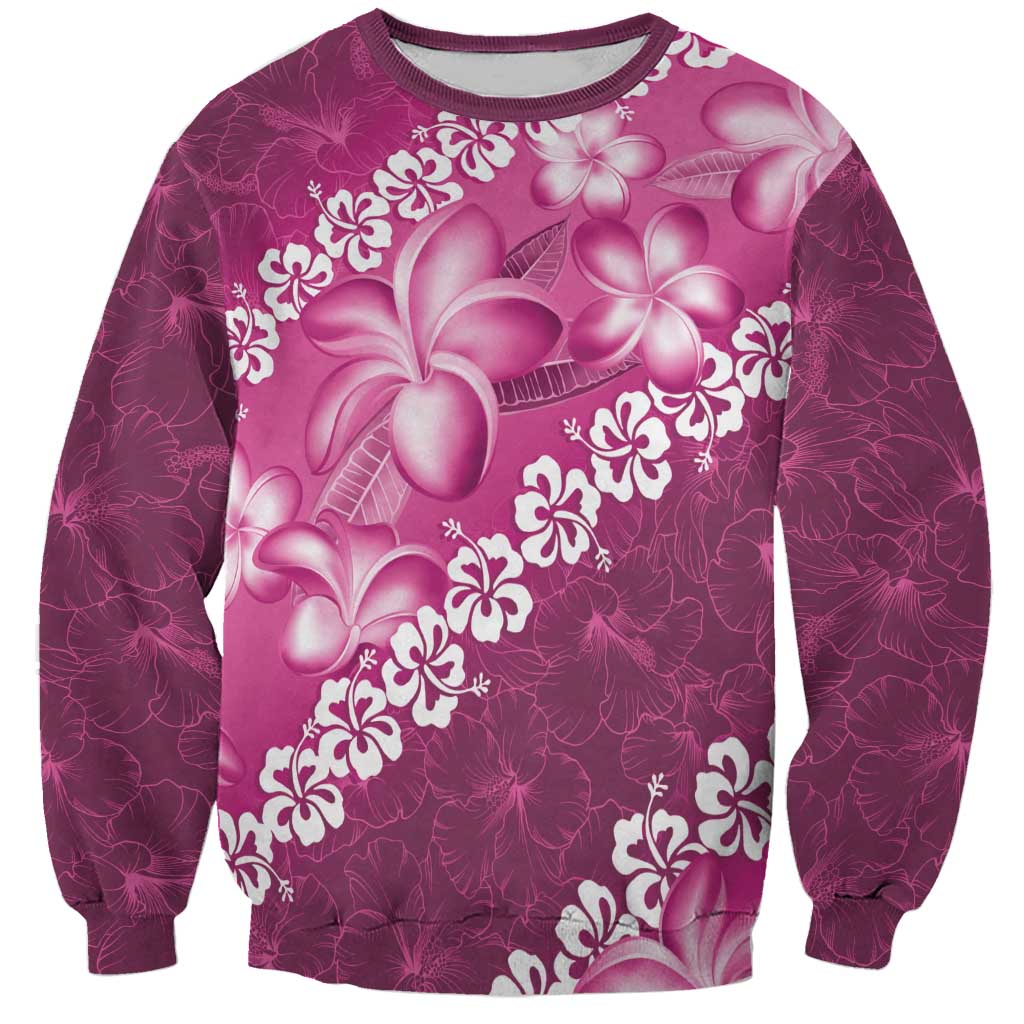 Vintage Pink Polynesia Sweatshirt Plumeria With Hibiscus Tropical Vibes