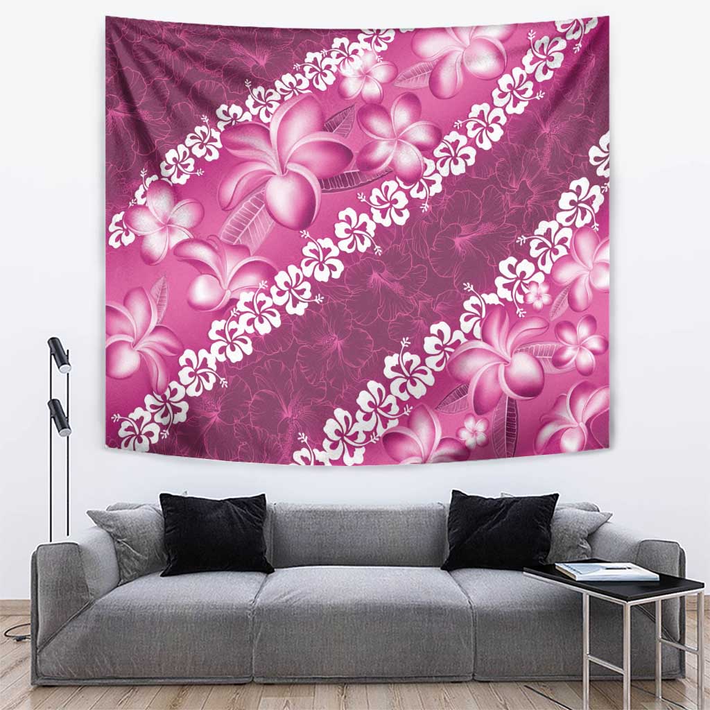 Vintage Pink Polynesia Tapestry Plumeria With Hibiscus Tropical Vibes LT14 Pink - Polynesian Pride
