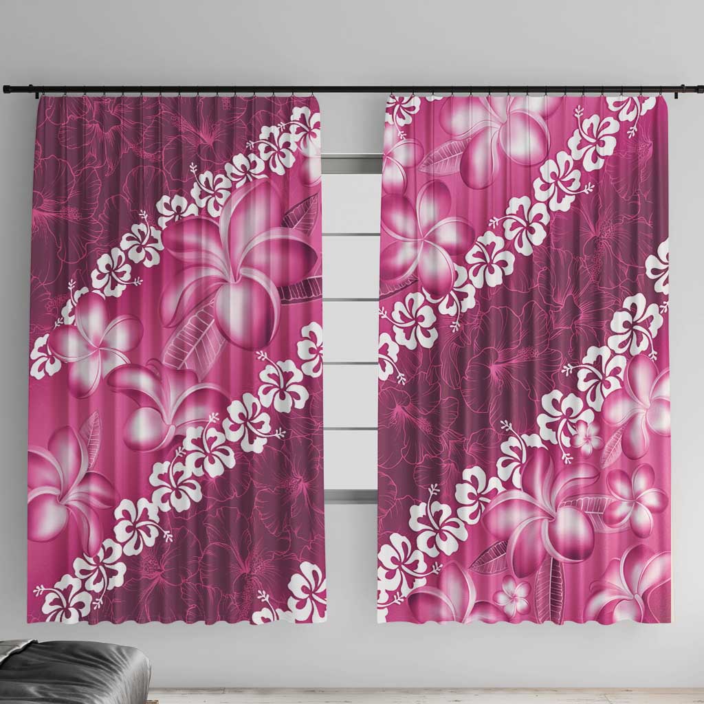 Vintage Pink Polynesia Window Curtain Plumeria With Hibiscus Tropical Vibes LT14 With Hooks Pink - Polynesian Pride