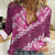 Vintage Pink Polynesia Women Casual Shirt Plumeria With Hibiscus Tropical Vibes